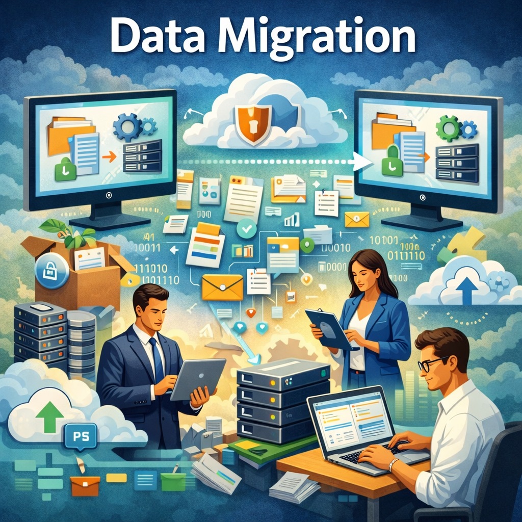Data migration diagram showing records moving from a legacy system to Salesforce
