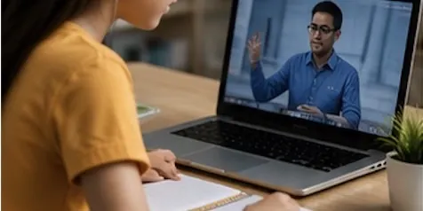 Student attending an online class