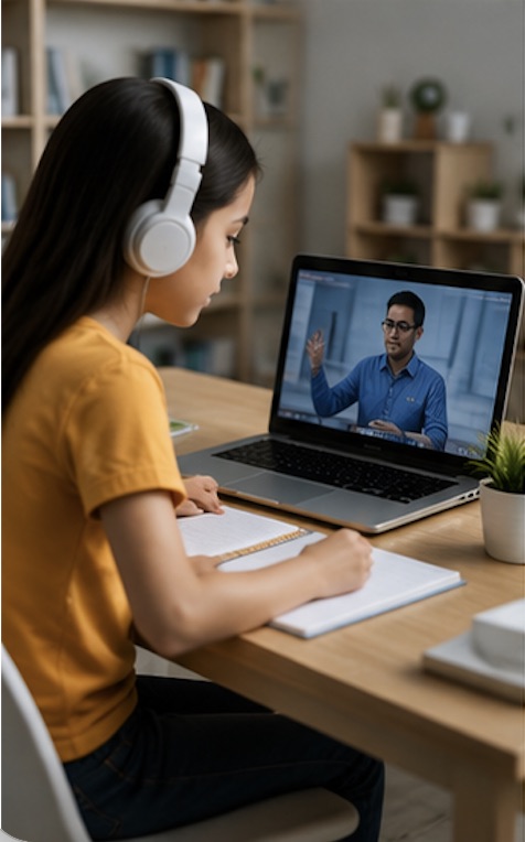 Student attending an online class