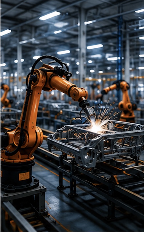 Robotic welding on a factory production line