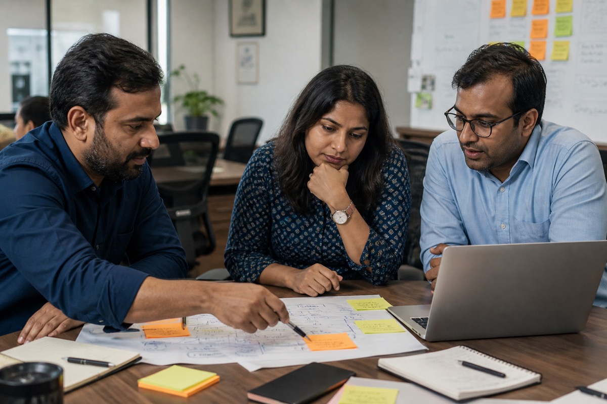 CRM consultants mapping customer processes during a collaborative workshop