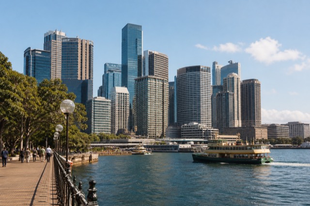 Sydney business skyline and waterfront in Australia