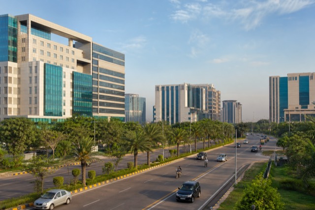 Modern business district in Greater Noida, India