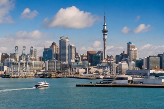 Auckland skyline and waterfront in New Zealand